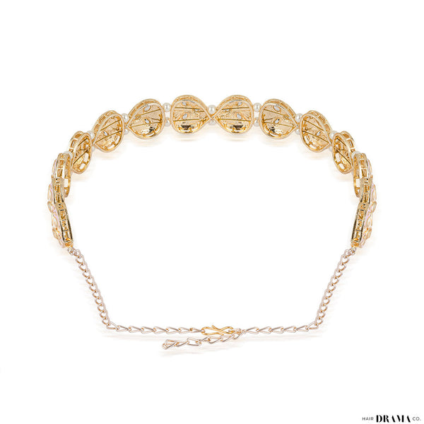 Lilac and Off White Gold Plated Hair Band with White Pearls