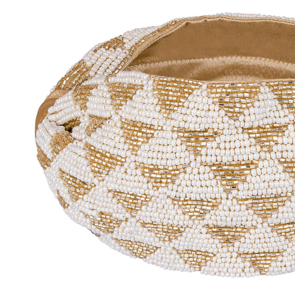 Selene Knotted Hair Band - White & Gold