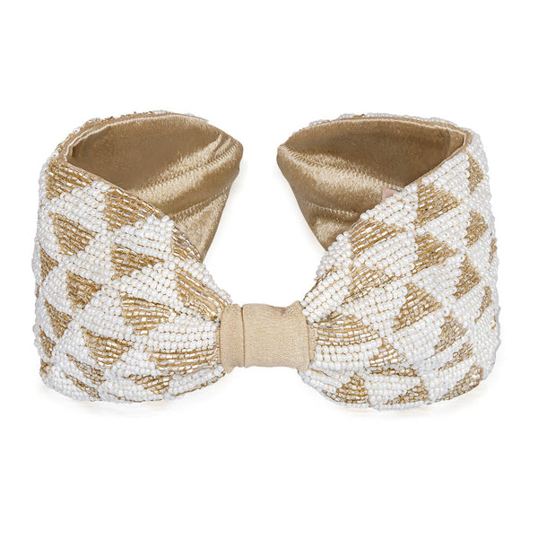 Selene Knotted Hair Band - White & Gold