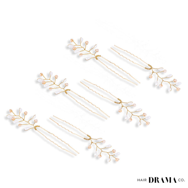 Set of 6 Embellished Pearls U Pins