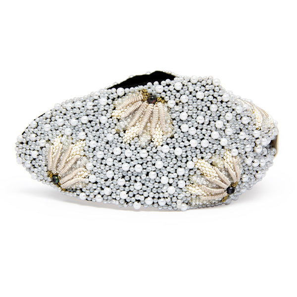 Shell & Pearl Knotted Headband- Black