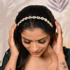 Gold-Plated Kundan, Polki and Pearls Studded Almond-shaped Head Chain