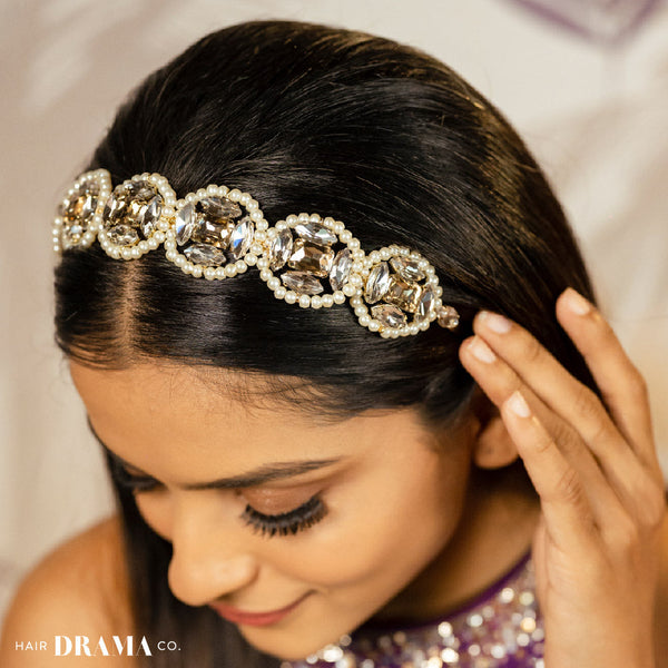 Gold-Plated Crystals & Pearls Studded Hair Band