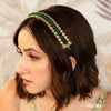 Gold Plated Hair Band with Emerald Green Crystals and Transparent Stones