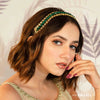 Gold Plated Hair Band with Emerald Green Crystals and Transparent Stones