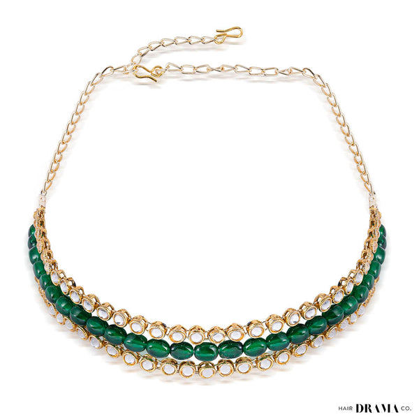 Gold Plated Hair Band with Emerald Green Crystals and Transparent Stones