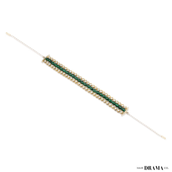 Gold Plated Hair Band with Emerald Green Crystals and Transparent Stones
