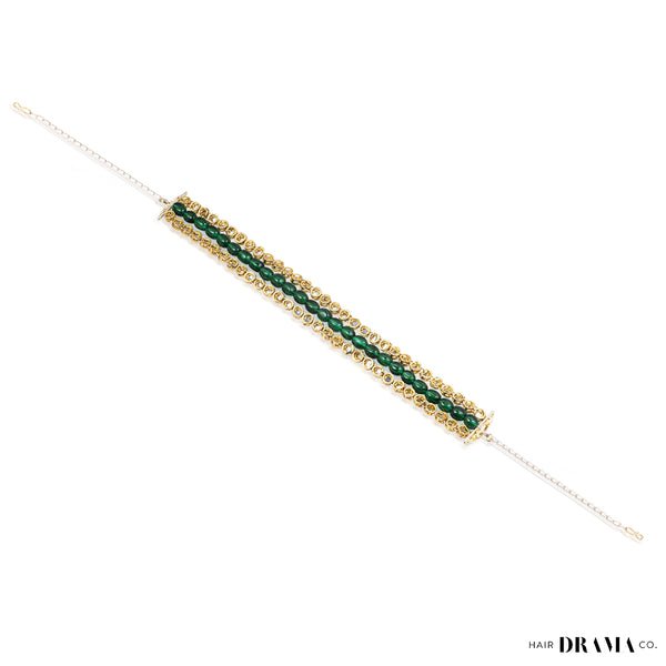 Gold Plated Hair Band with Emerald Green Crystals and Transparent Stones