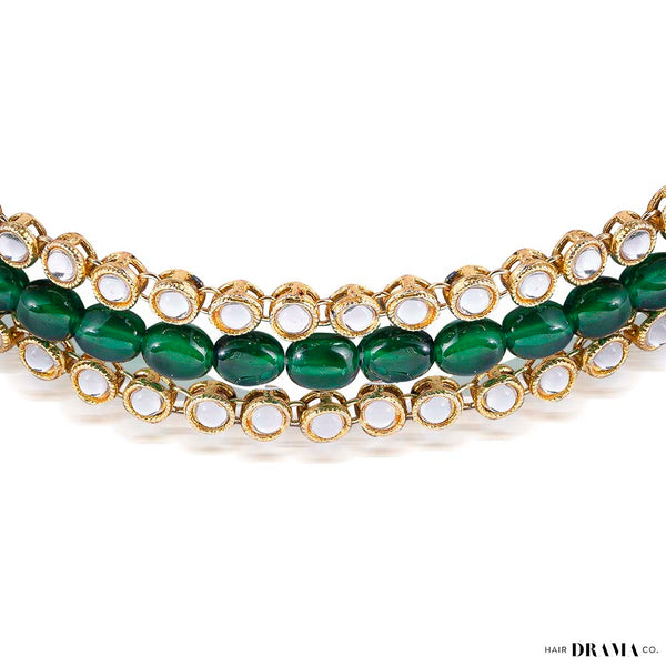 Gold Plated Hair Band with Emerald Green Crystals and Transparent Stones