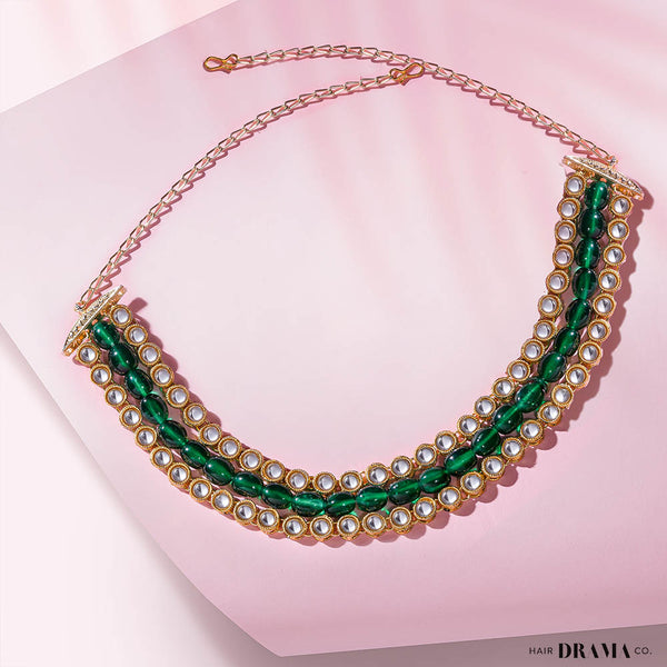 Gold Plated Hair Band with Emerald Green Crystals and Transparent Stones