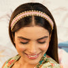 Gold Plated Hair Band with Light Pink Crystals and Transparent Stones