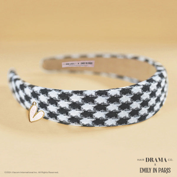 HDC x Emily in Paris Houndstooth Puff Hair Band with Heart Charm - Black & White