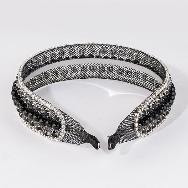 HDC x Emily in Paris Crystal & Pearl Mesh Hair Band - Black