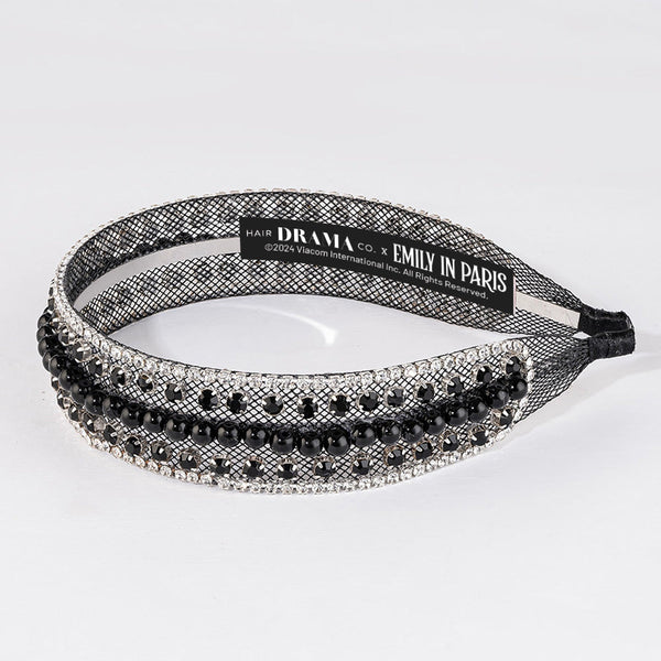 HDC x Emily in Paris Crystal & Pearl Mesh Hair Band - Black