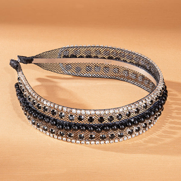 HDC x Emily in Paris Crystal & Pearl Mesh Hair Band - Black