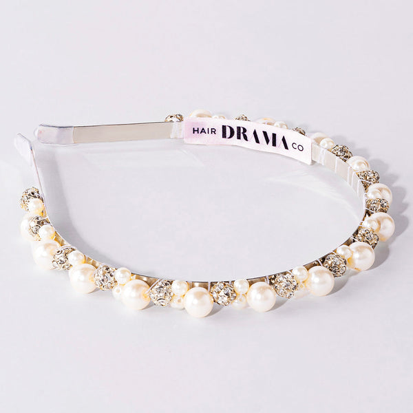 Off-White Pearl and Silver Crystals Hair Band