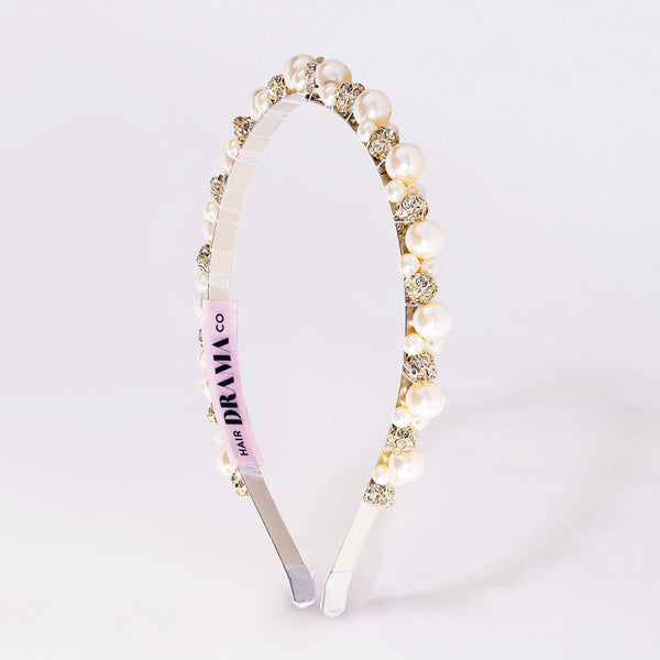 Off-White Pearl and Silver Crystals Hair Band
