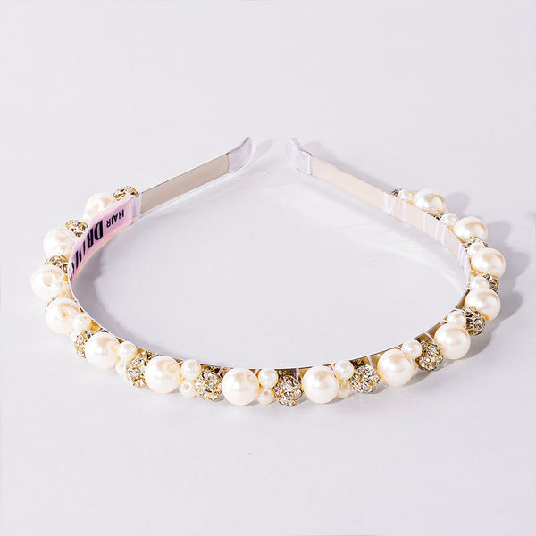 Off-White Pearl and Silver Crystals Hair Band