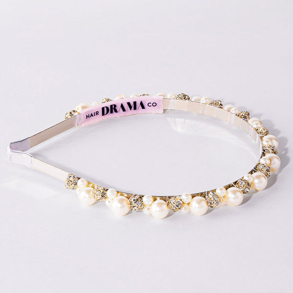 Off-White Pearl and Silver Crystals Hair Band