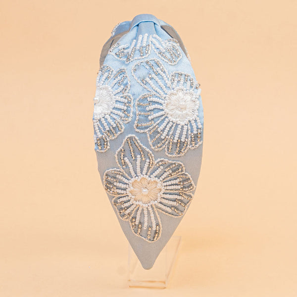 Flora Embellished Knotted Hair Band - Blue