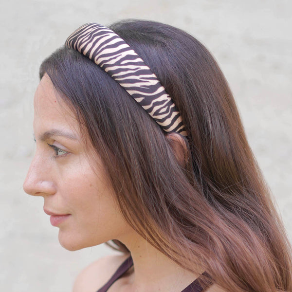 Zebra Puff Hair Band - Brown