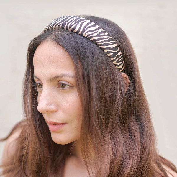 Zebra Puff Hair Band - Brown