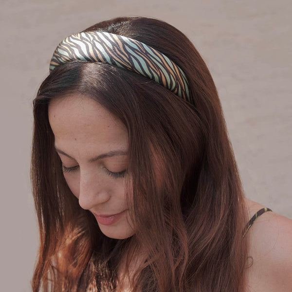 Zebra Puff Hair Band - Green