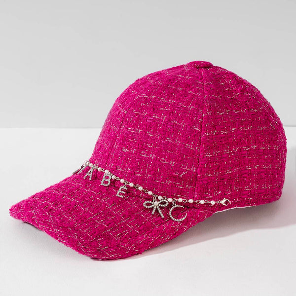 "Babe" Charm Tweed Baseball Cap - Hot Pink