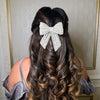 Embellished Crystal & Pearl Hair Bow Barrette Clip - Silver
