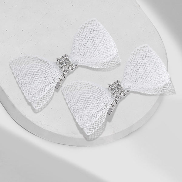 Crystal Net Hair Bow Alligator Clip - Silver
