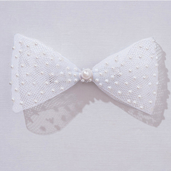 HDC x Emily in Paris Pearl Mesh Hair Bow Alligator Clip - White