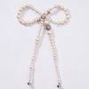 Embellished Pearl Hair Bow Alligator Clip with Silver Stone - Off-White