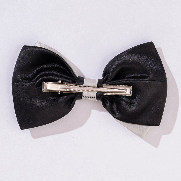 Dual Tone Satin Hair Bow Alligator Clip - Grey & Black