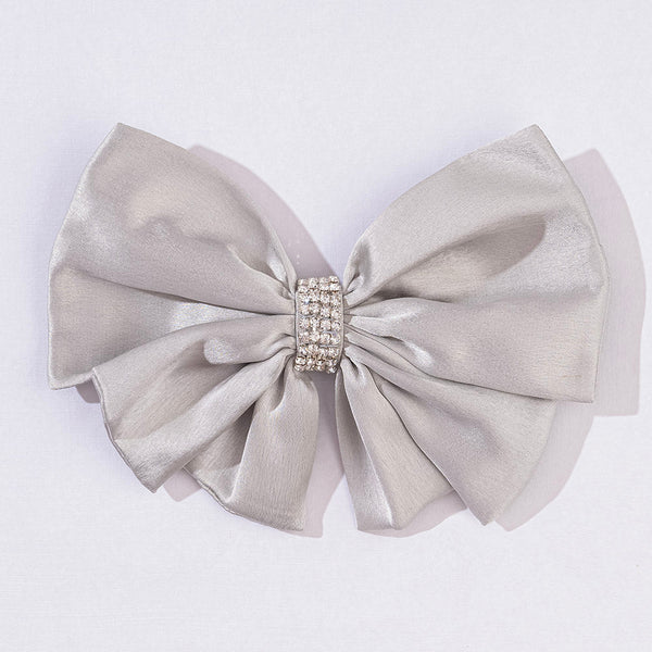 Satin Crystals Hair Bow Alligator Clip - Grey