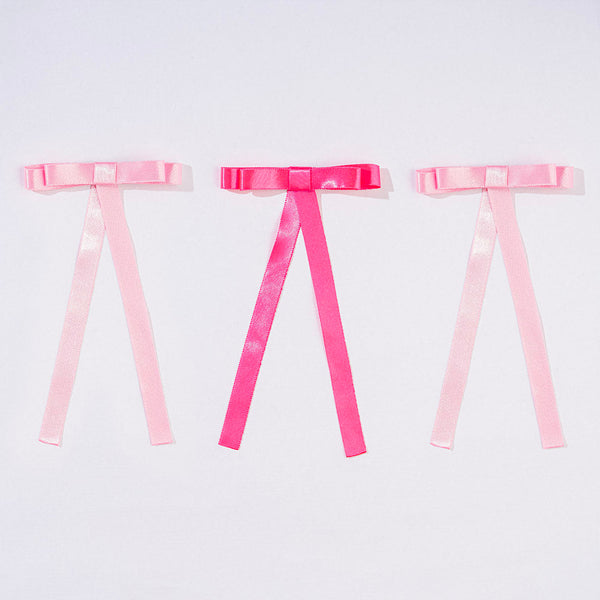 Pretty Pinks Satin Ribbon Hair Bows - Set of 3