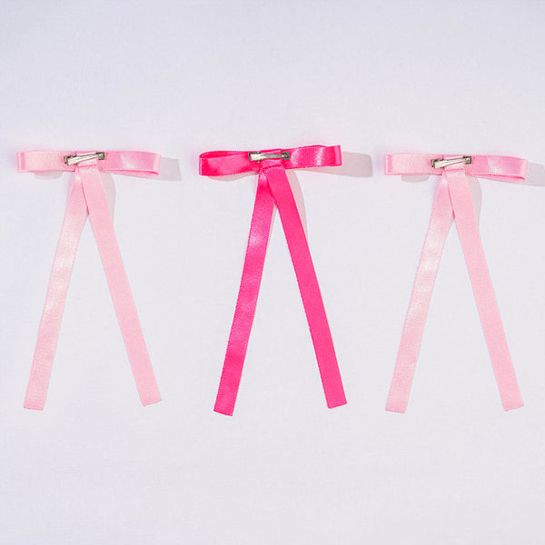 Pretty Pinks Satin Ribbon Hair Bows - Set of 3