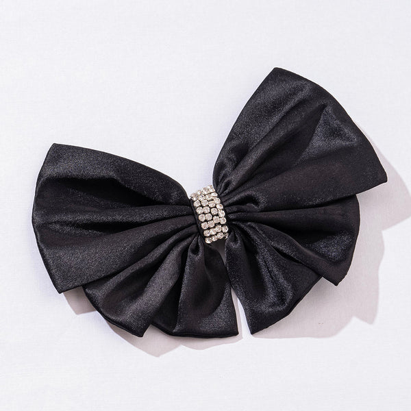 Satin Crystals Hair Bow Alligator Clip - Black