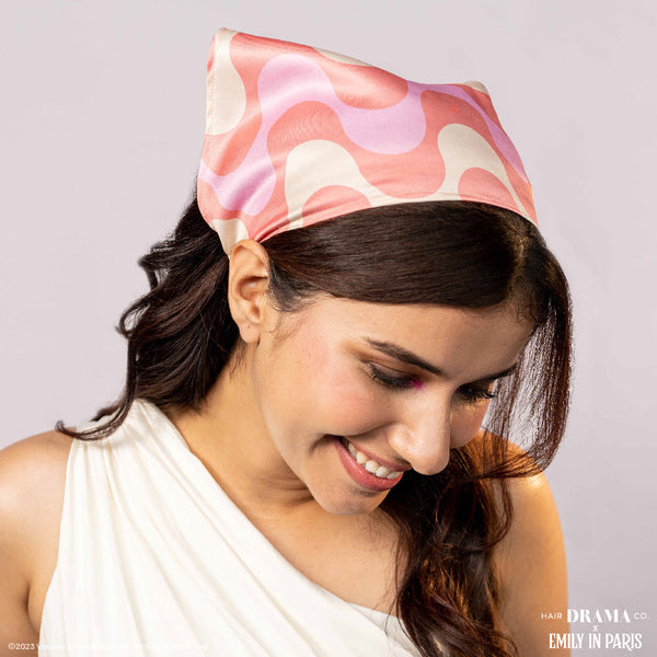 HDC x Emily in Paris Retro Satin Headscarf Headband with Elastic - Multi