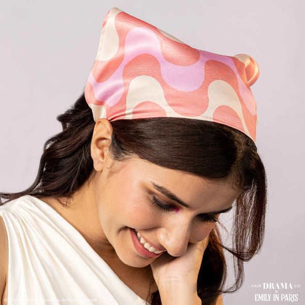 HDC x Emily in Paris Retro Satin Headscarf Headband with Elastic - Multi