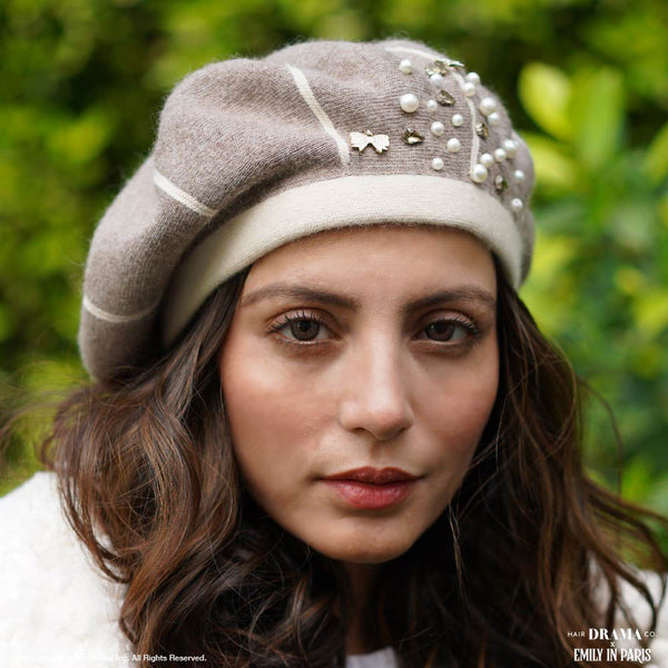 HDC x Emily in Paris Griege Real Wool Beret with Metal Charms