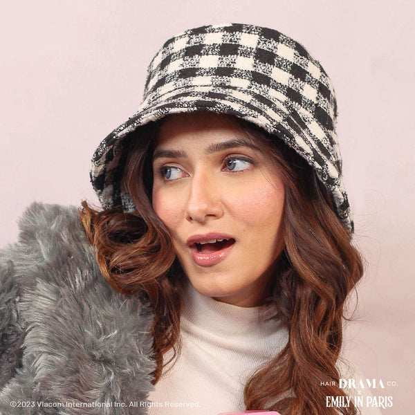 HDC X Emily In Paris Black & White Tweed Bucket Hat