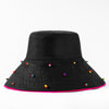 Oversized Embellished Beach Floppy Hat - Black