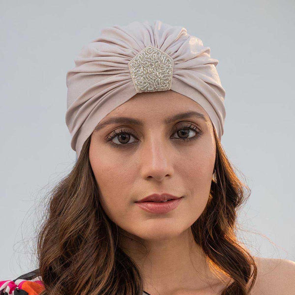 Shimmer & Glitter Turban - Latte