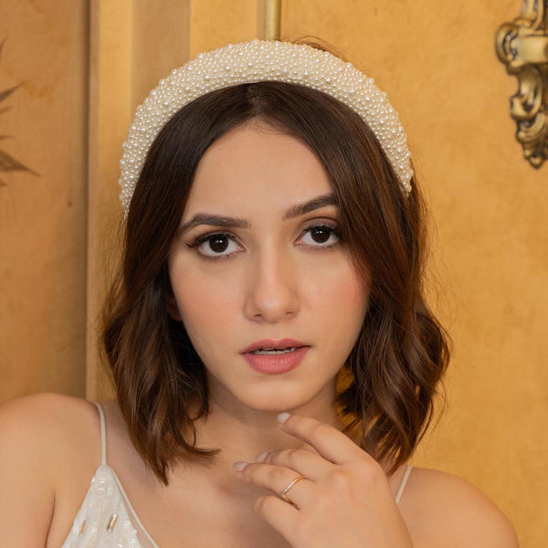 Pearl Puff Hair Band - White