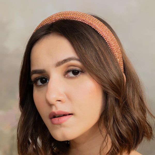 Crystal Puff Hair Band - Pink & Gold
