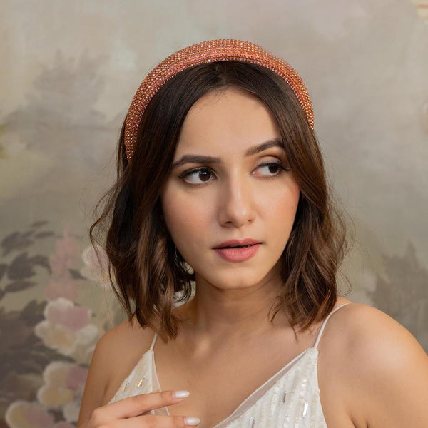 Crystal Puff Hair Band - Pink & Gold
