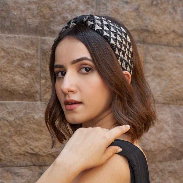 Selene Knotted Hair Band - Black & Silver