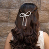 Crystal Hair Bow Barrette Clip - Silver