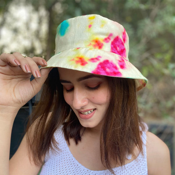 Tie-Dye Bucket Hat - Pink & Yellow