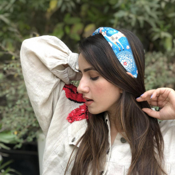 Blue Deer Printed Knotted Headband